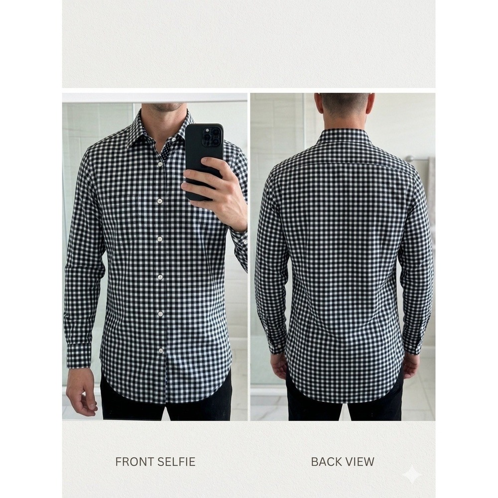 NWT Tailorbyrd Collection Men's L Black Gingham Check Button Down Shirt Cotton‎